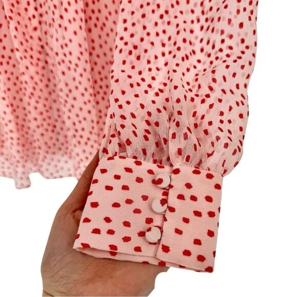 Jonathan Simkhai Silk Ruffle Polka Dot Blouse Small Pink Red Dressy Valentine - Picture 7 of 10